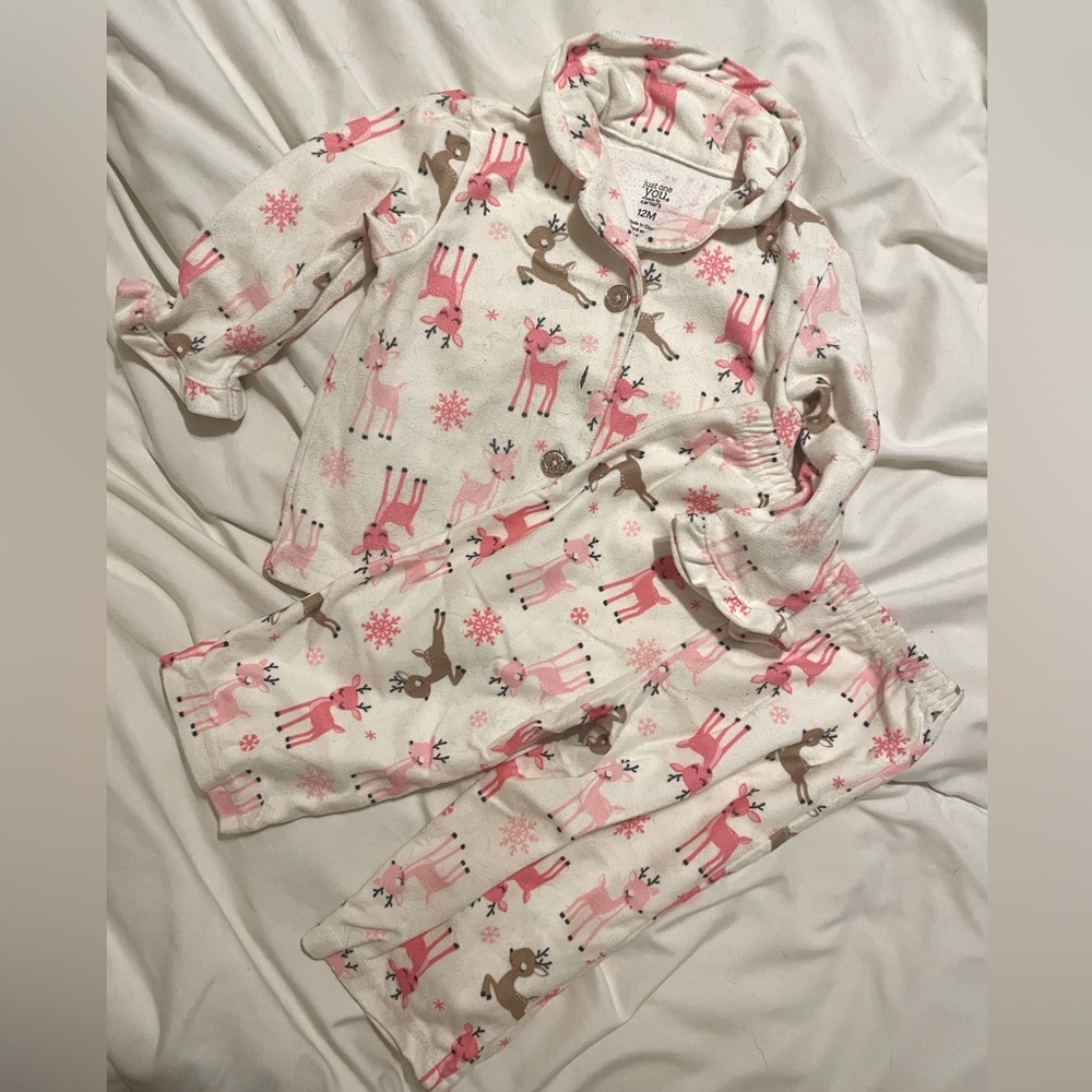 Cream & Pink Reindeer Pajama Set by Carters